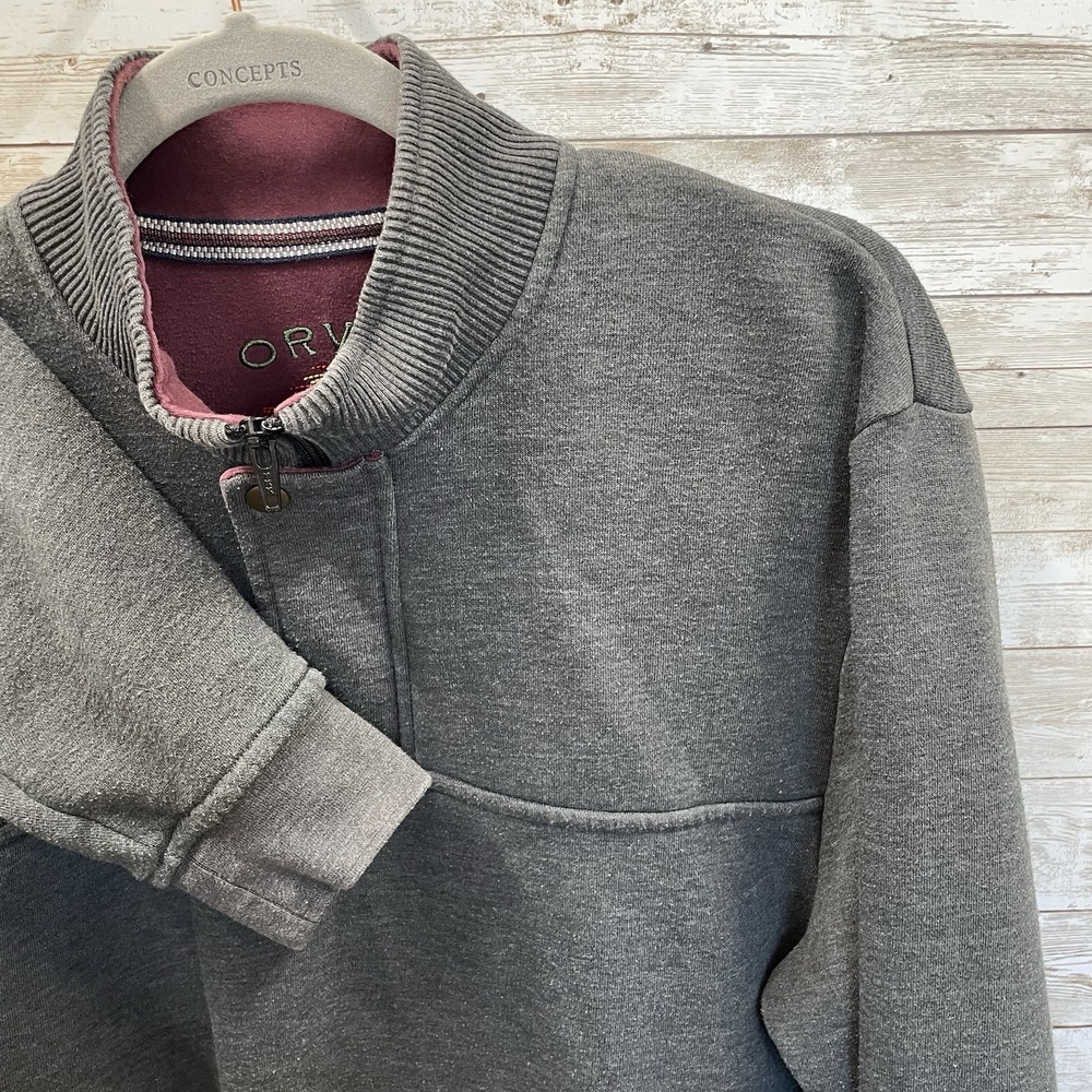 Orvis Mens M Sweatshirt Gray Pullover 1/4 Zip‎ Snap Embroidered LOGO Outdoors